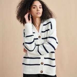 La Ligne Stripped Cable Knit Cream and Navy Button up Cardigan, size S